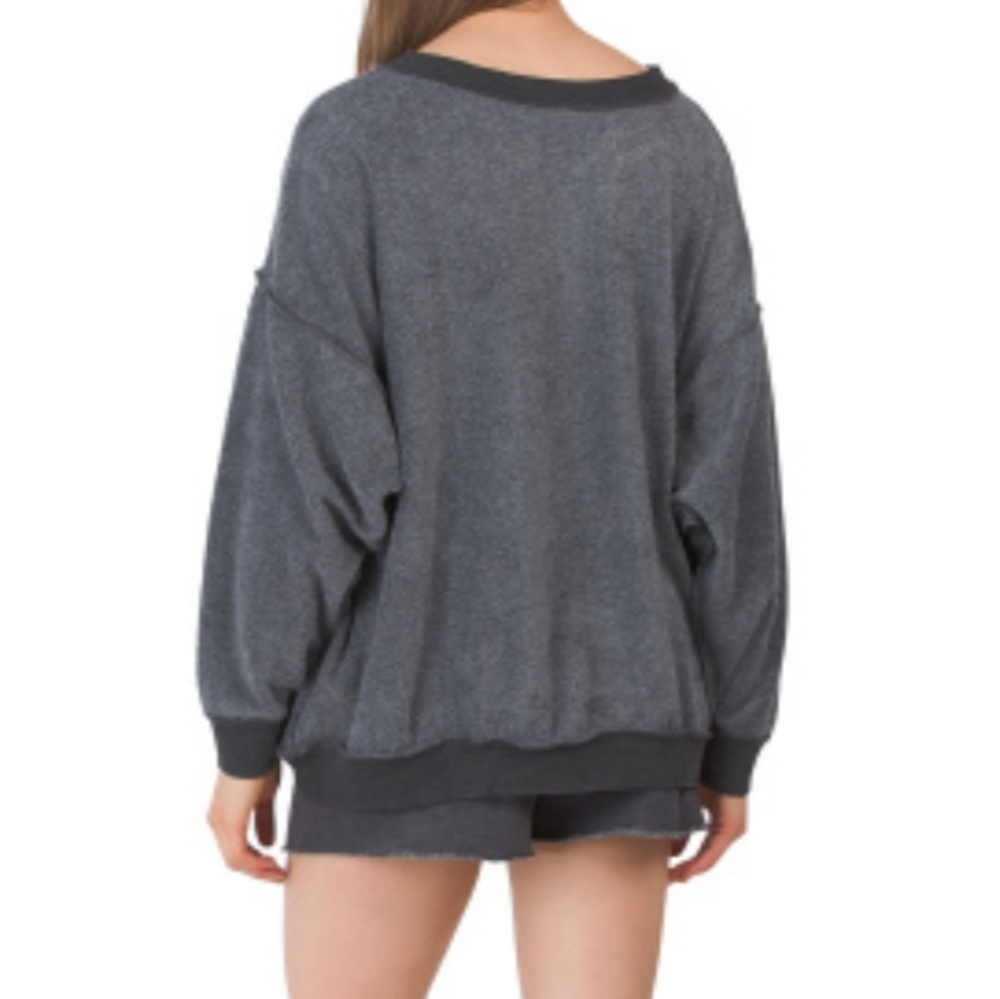 Free People * Kelly Washed Solid Lounge Set Grey Shorts Sweatshirt - Picture 6 of 7
